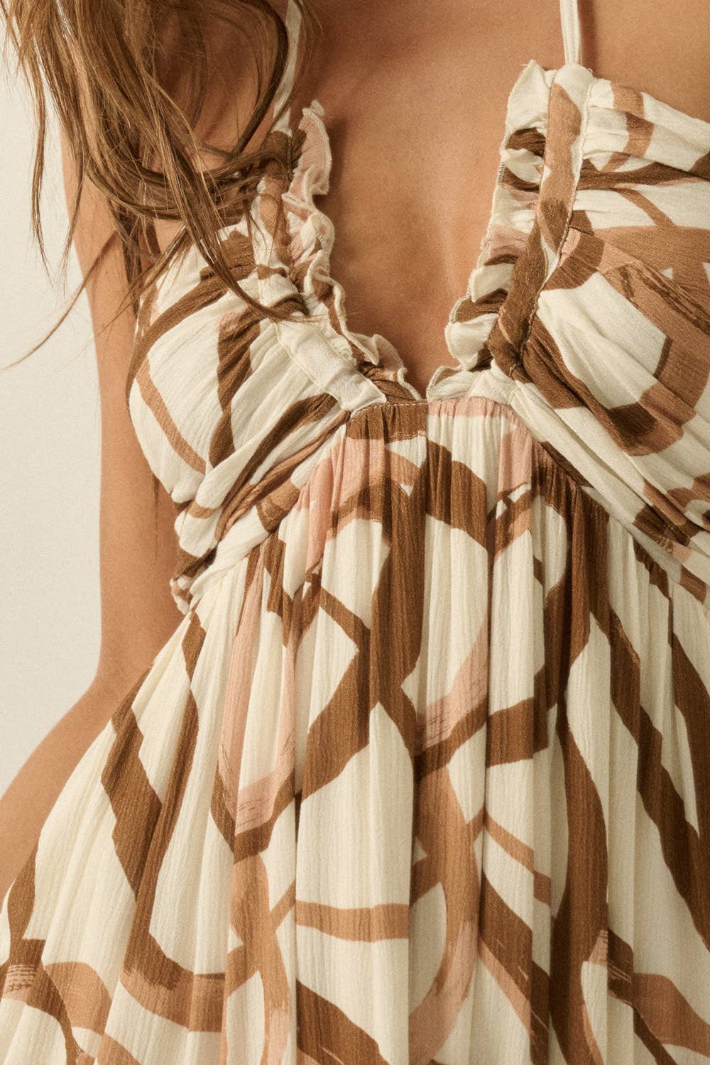Promesa USA - Ribbon-Print Crepe Tie-Back Halter Pocket Maxi Dress
