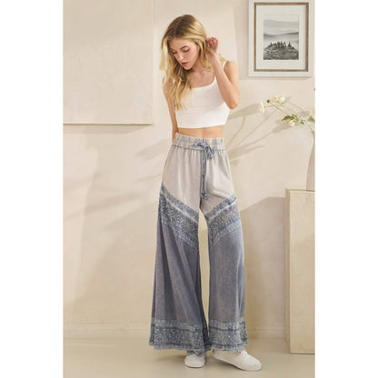 Oli&amp;Hali - WASHED FABRIC MIX WIDE LEG PANTS