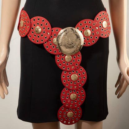 Collections by Fame Accessories - Vegan Leather Grommet Disc Chain Belt