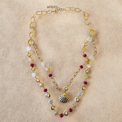 Bijoux Envie Statement Jewelry - Seashell Link Chain Charm Necklace | Statement Jewelry