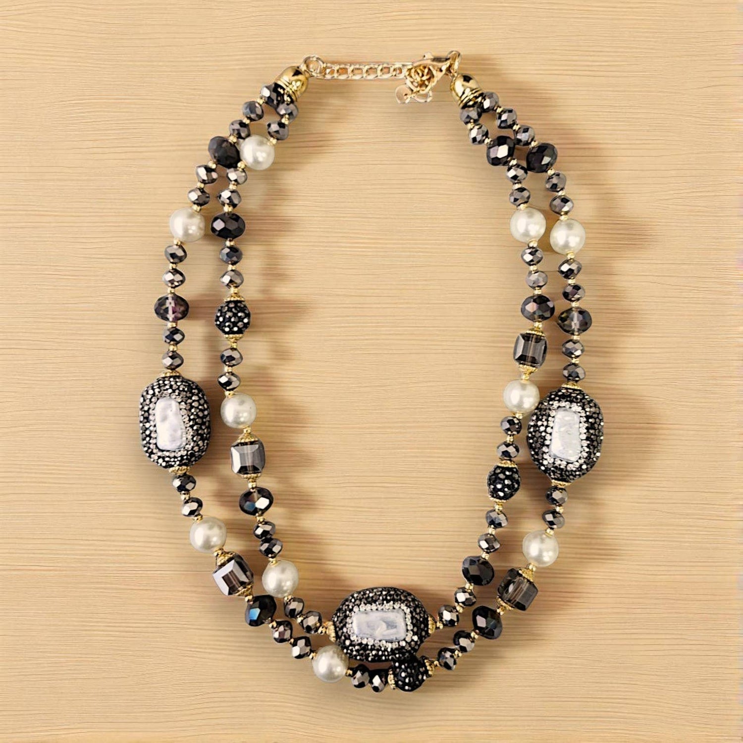 Bijoux Envie Statement Jewelry - Short Pearl Pavé Station Necklace | Statement Jewelry | Boho