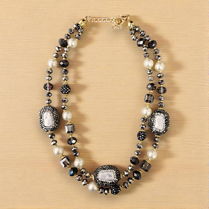 Bijoux Envie Statement Jewelry - Short Pearl Pavé Station Necklace | Statement Jewelry | Boho