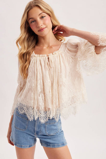 Bluivy - WIDE NECK RUFFLED EYELASH LACE BLOUSE - EASTER DAY