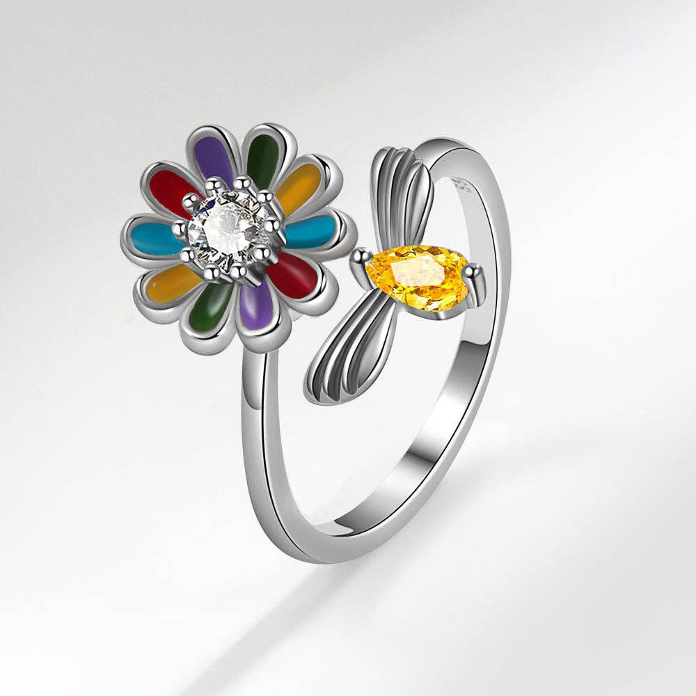 Perimade &amp; Co. LLC - Flower Bee Anxiety Fidget Spinner Ring in Solid Copper