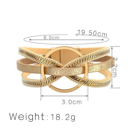 Mio Queena - Multi-Layer Geometric Ring Charm Leather Bracelet