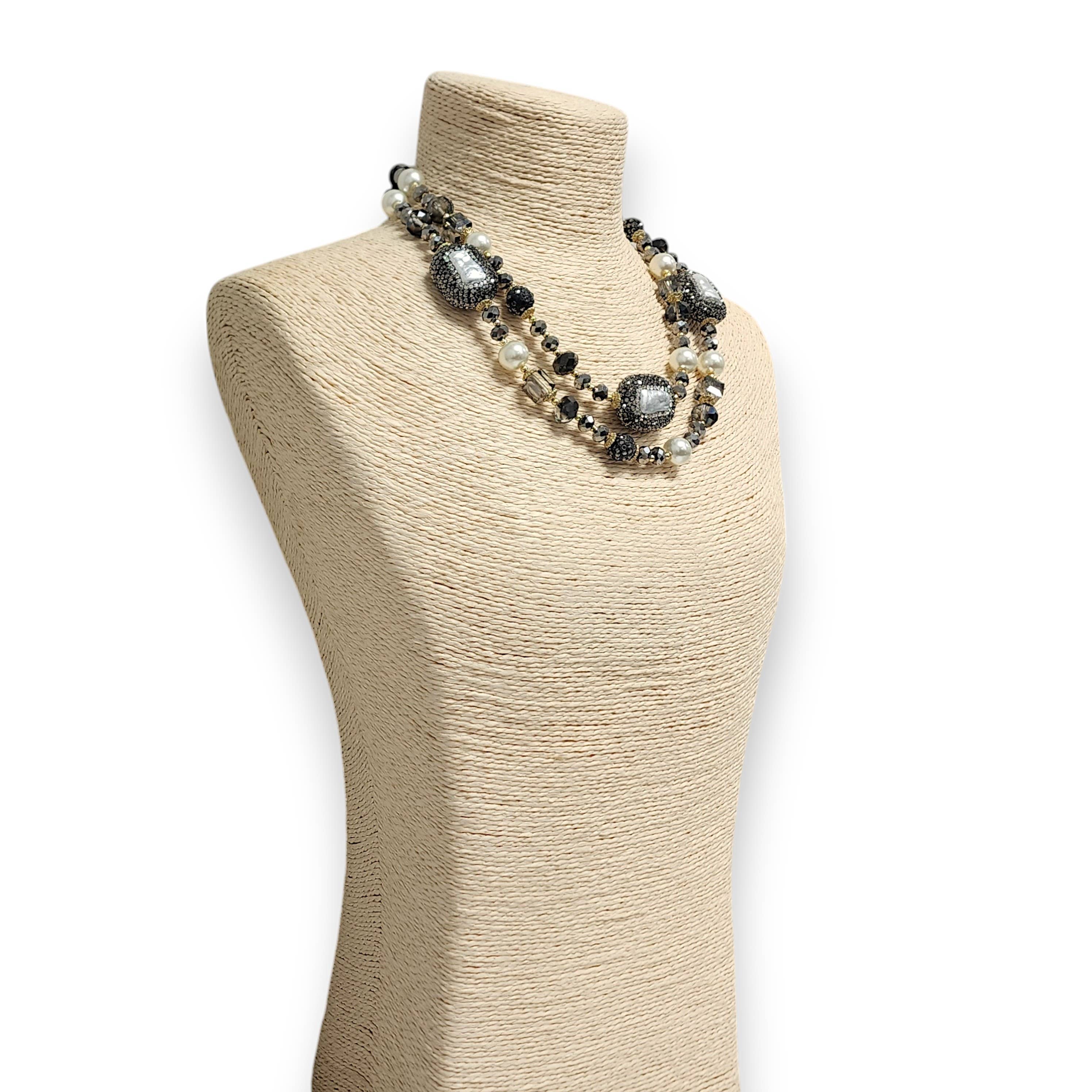 Bijoux Envie Statement Jewelry - Short Pearl Pavé Station Necklace | Statement Jewelry | Boho
