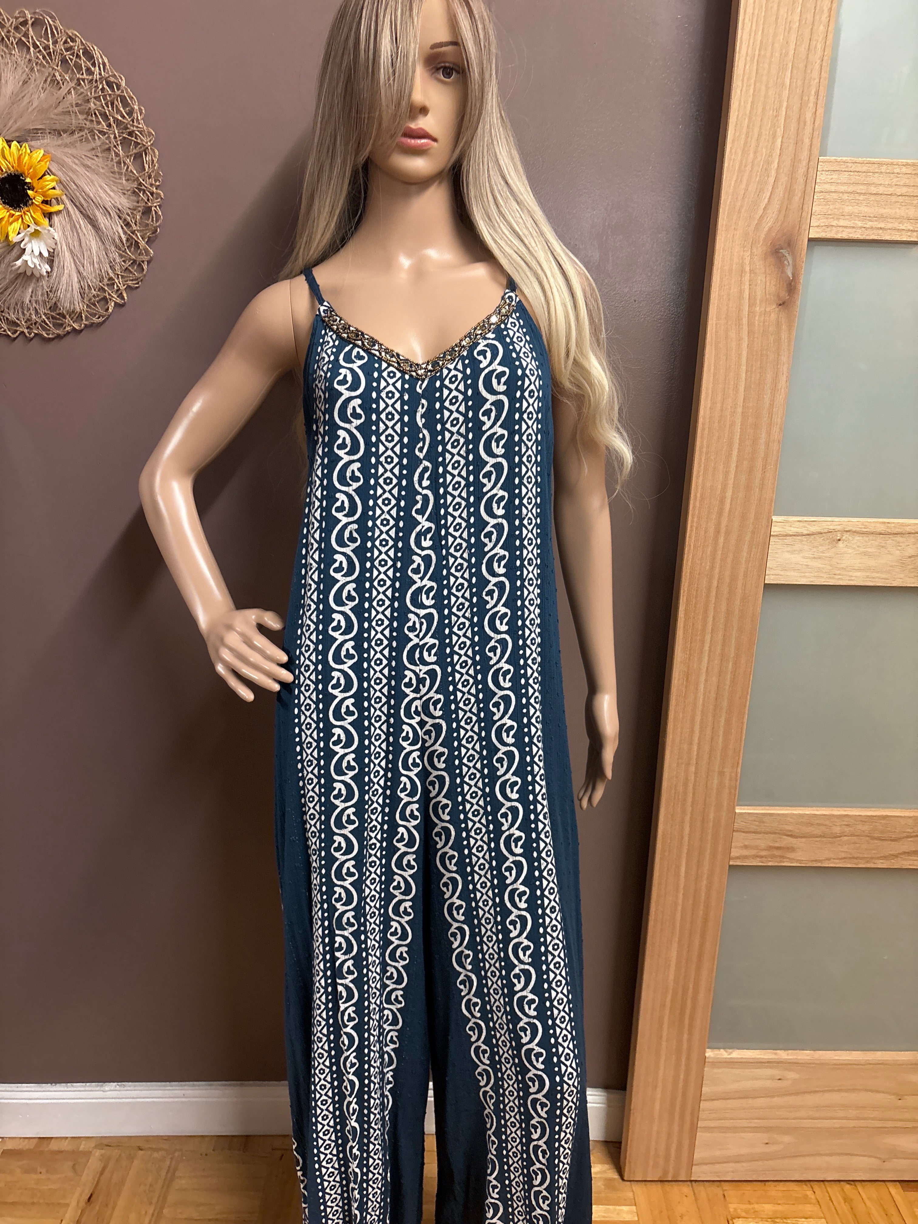 Indian Tropical Fashions- Printed Jumpsuits With Beading