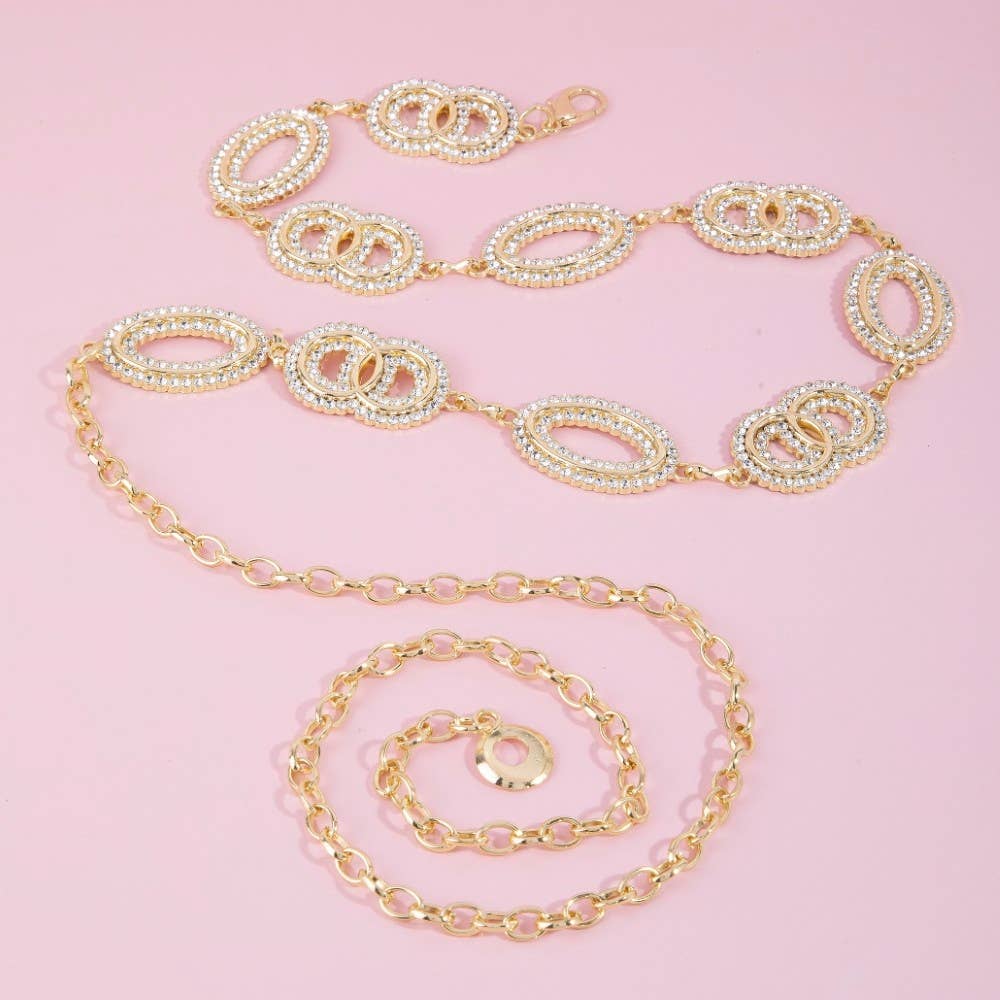 Collections by Fame Accessories - Pave Crystal Oval Link Chain Belt