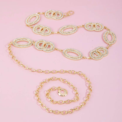 Collections by Fame Accessories - Pave Crystal Oval Link Chain Belt