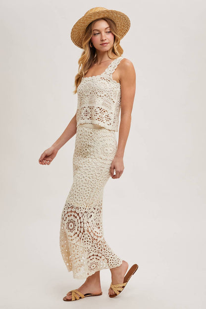 Bluivy - SHEER CROCHET SLEEVELESS SQAURE NECK TOP