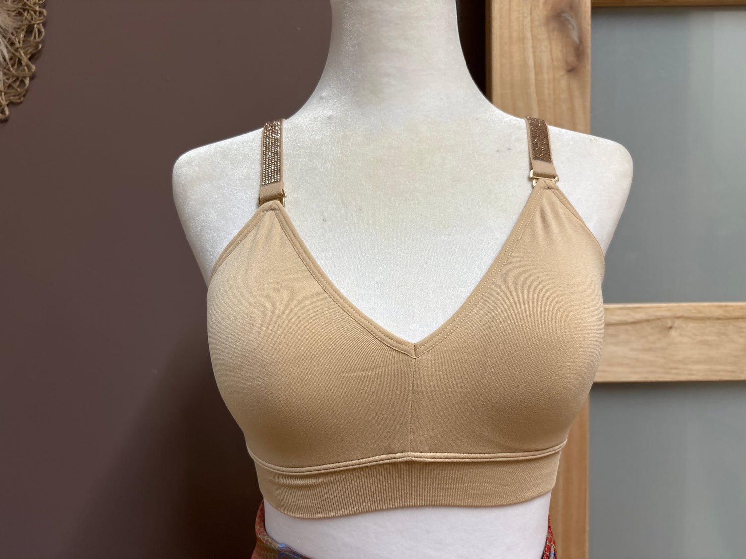Strap-it’s- Nude plunge bra with rose gold rhinestones
