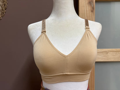 Strap-it’s- Nude plunge bra with rose gold rhinestones