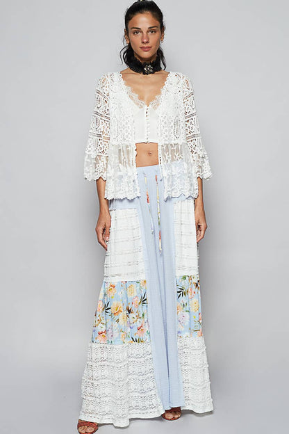 Pol Clothing - V-neck short sleeve crochet floral lace cardigan