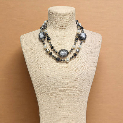 Bijoux Envie Statement Jewelry - Short Pearl Pavé Station Necklace | Statement Jewelry | Boho