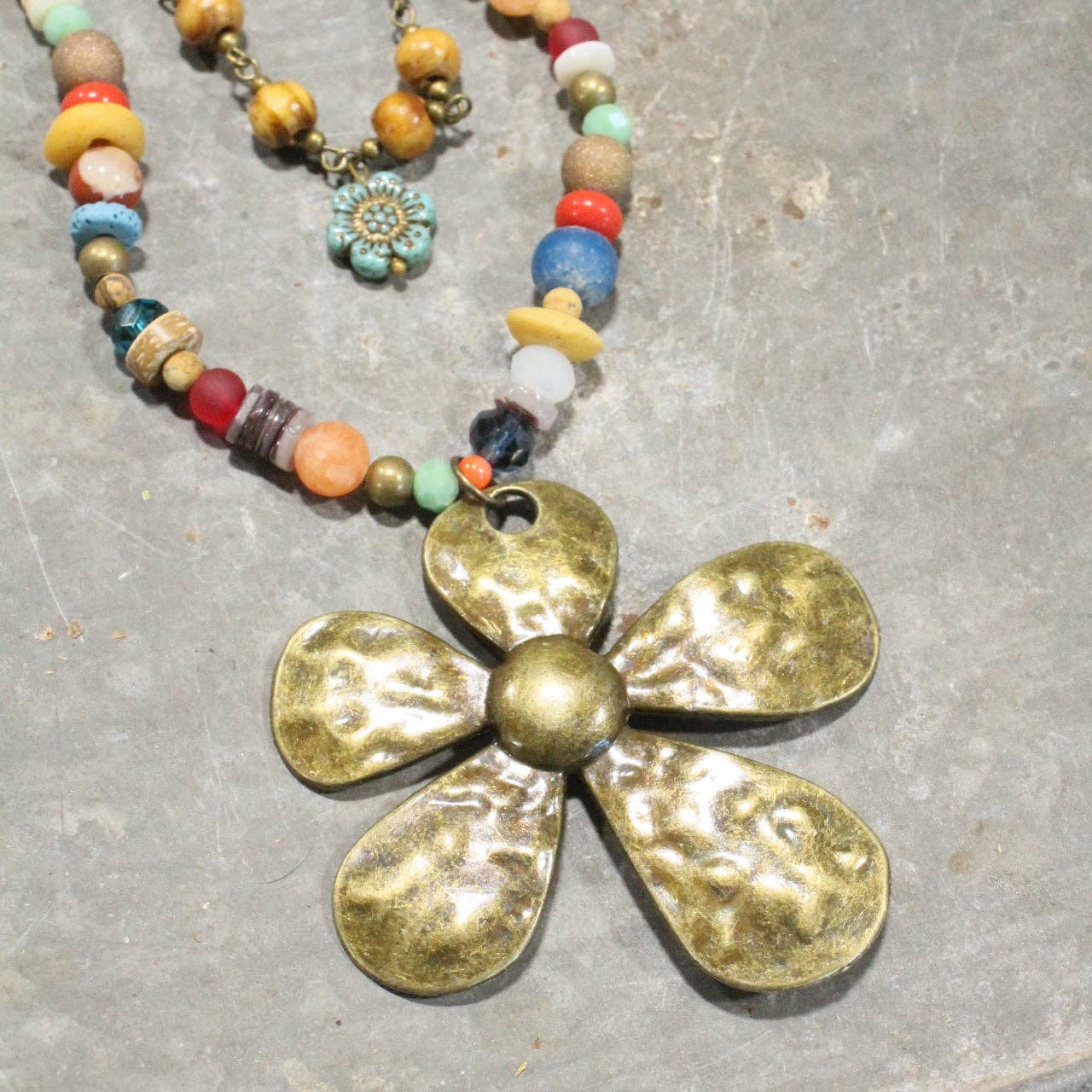 The Primitive Peddler, Inc. - Fun In the Sun Flower Layered Leather Necklace