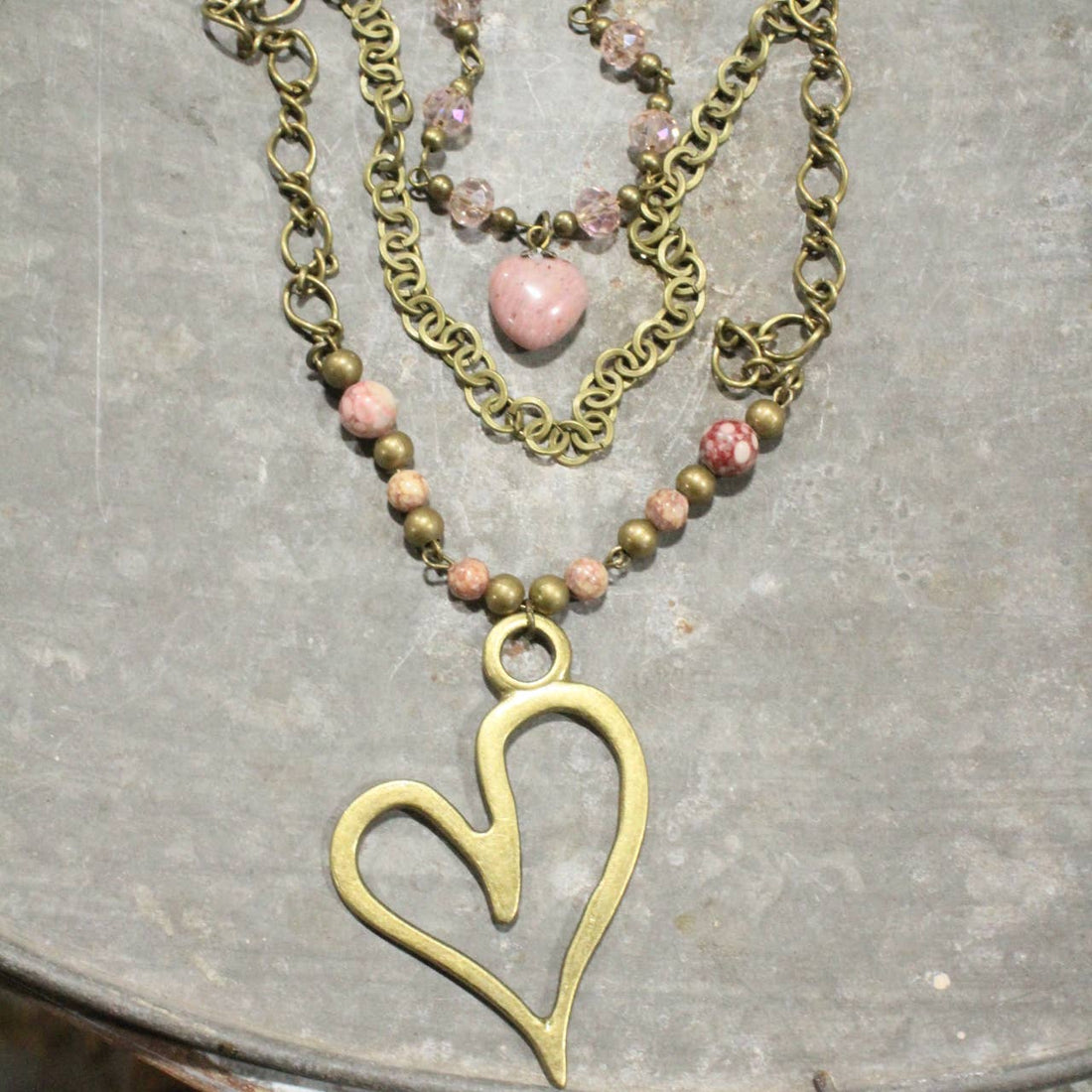 The Primitive Peddler, Inc. - Layers Of Love Big Heart Blush Necklace