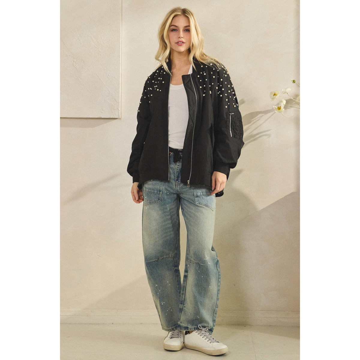 Veveret - Rhinestone Oversize Bomber Jacket