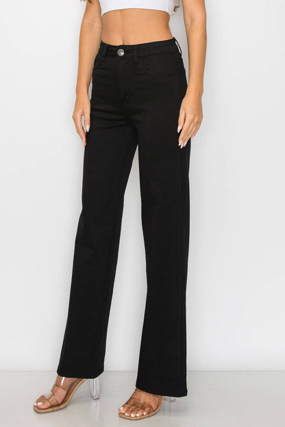 Denim Zone U.S.A. - LVB-200 BLACK HIGH WAISTED STRETCHY WIDE LEGS JEANS