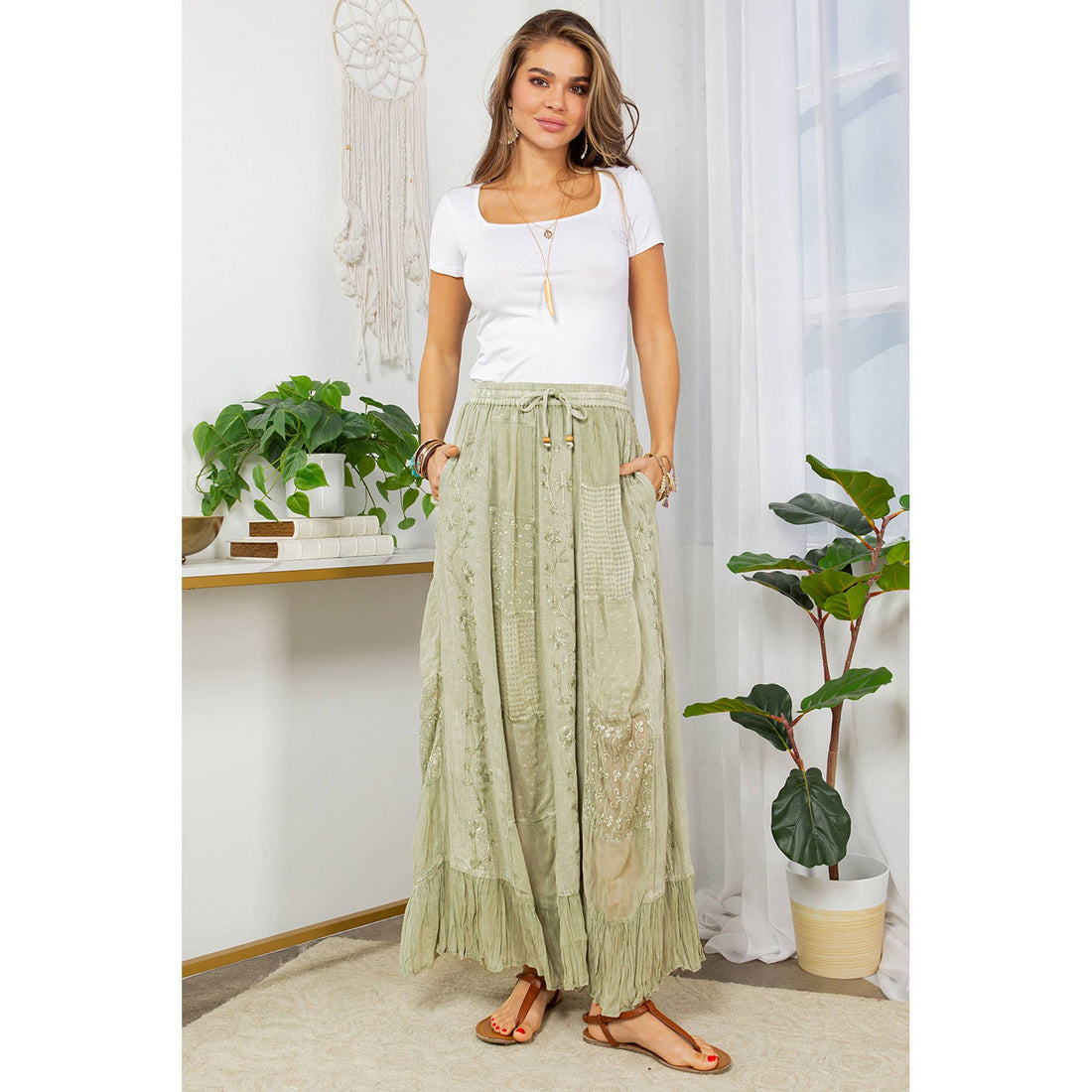 Young Threads - Gypsy Rhapsody: Textured Tiered Skirt With Aari Embroidery
