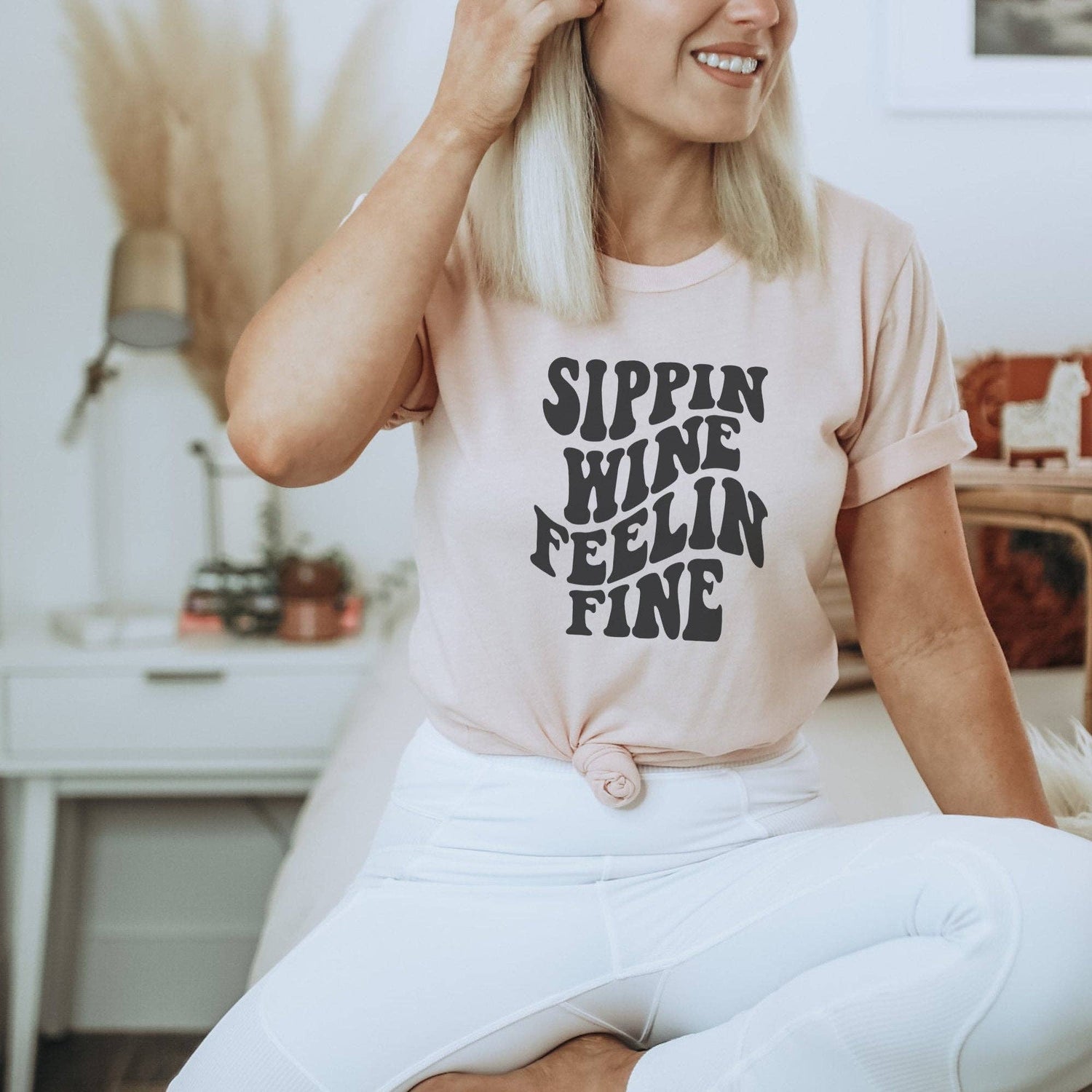 Trendznmore - Modern Graphic Apparel - Sippin Wine Feelin Fine Retro T-Shirt