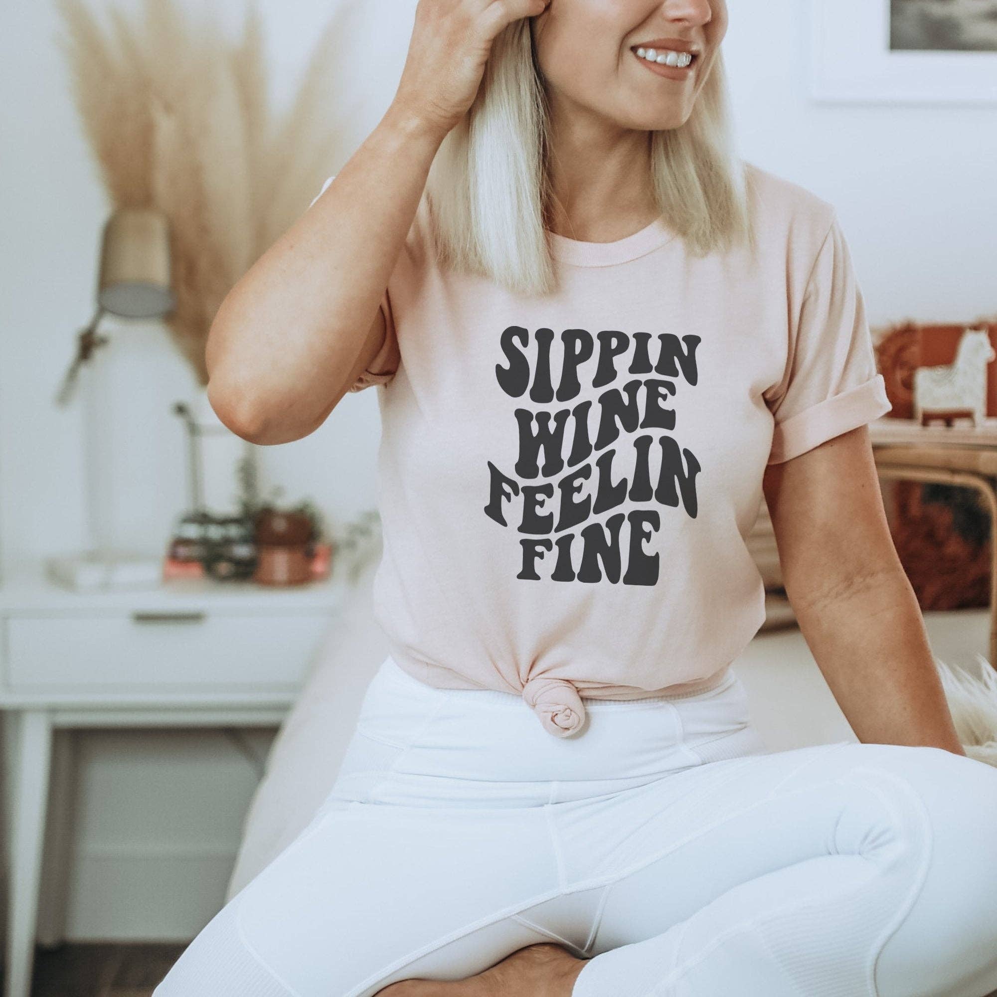 Trendznmore - Modern Graphic Apparel - Sippin Wine Feelin Fine Retro T-Shirt