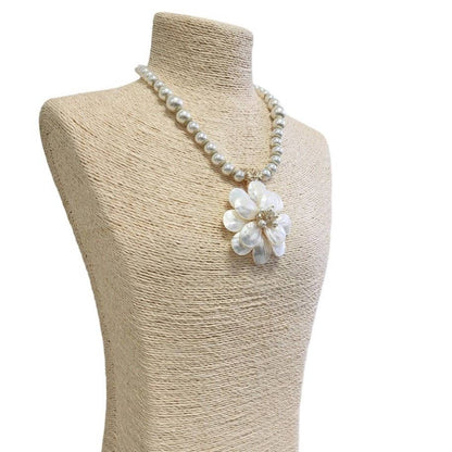 Bijoux Envie Statement Jewelry - Mother of Pearl Flower Necklace | Coastal Statement Jewelry