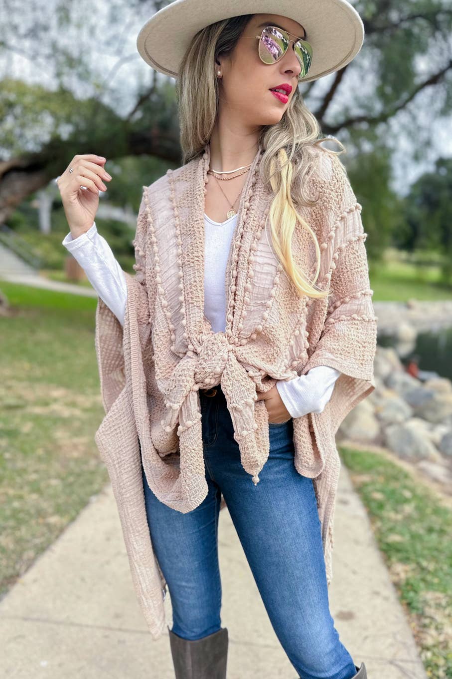 AMOLI - Nude 3D Textured Open Front Soft Kimono Cover UP
