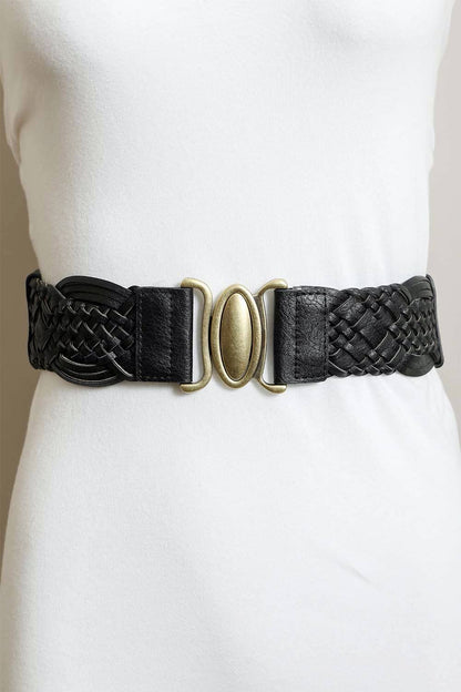 Leto Accessories - Oval Buckle Braided Elastic Belt - Black, Brown &amp; Camel 🤎