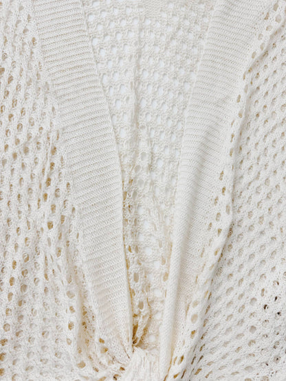 JC Sunny Fashion - Eyelet Open-Knit Metallic Cardigan with Front Tie