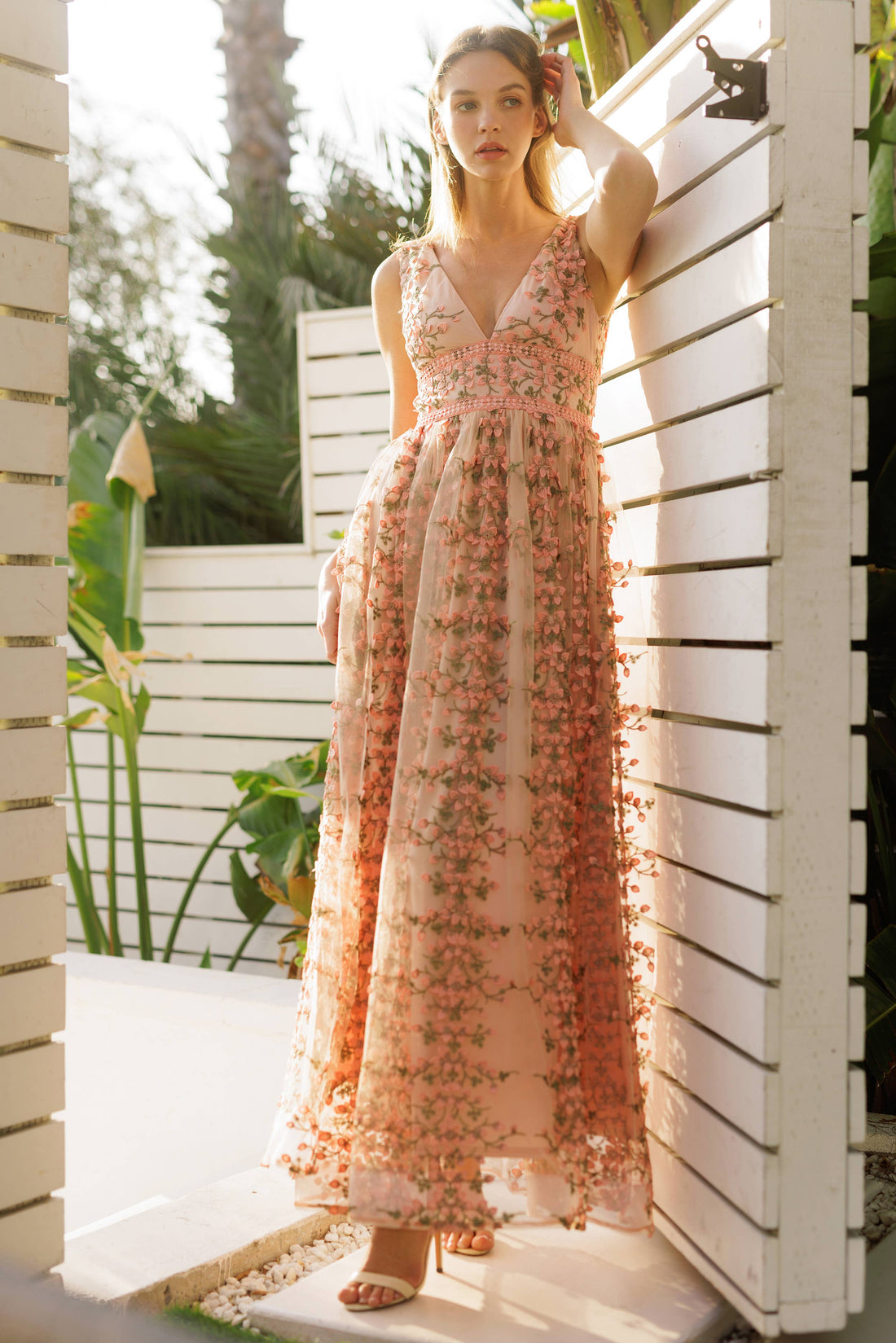 Endless Blu - Embroidered Floral Lace Maxi Dress