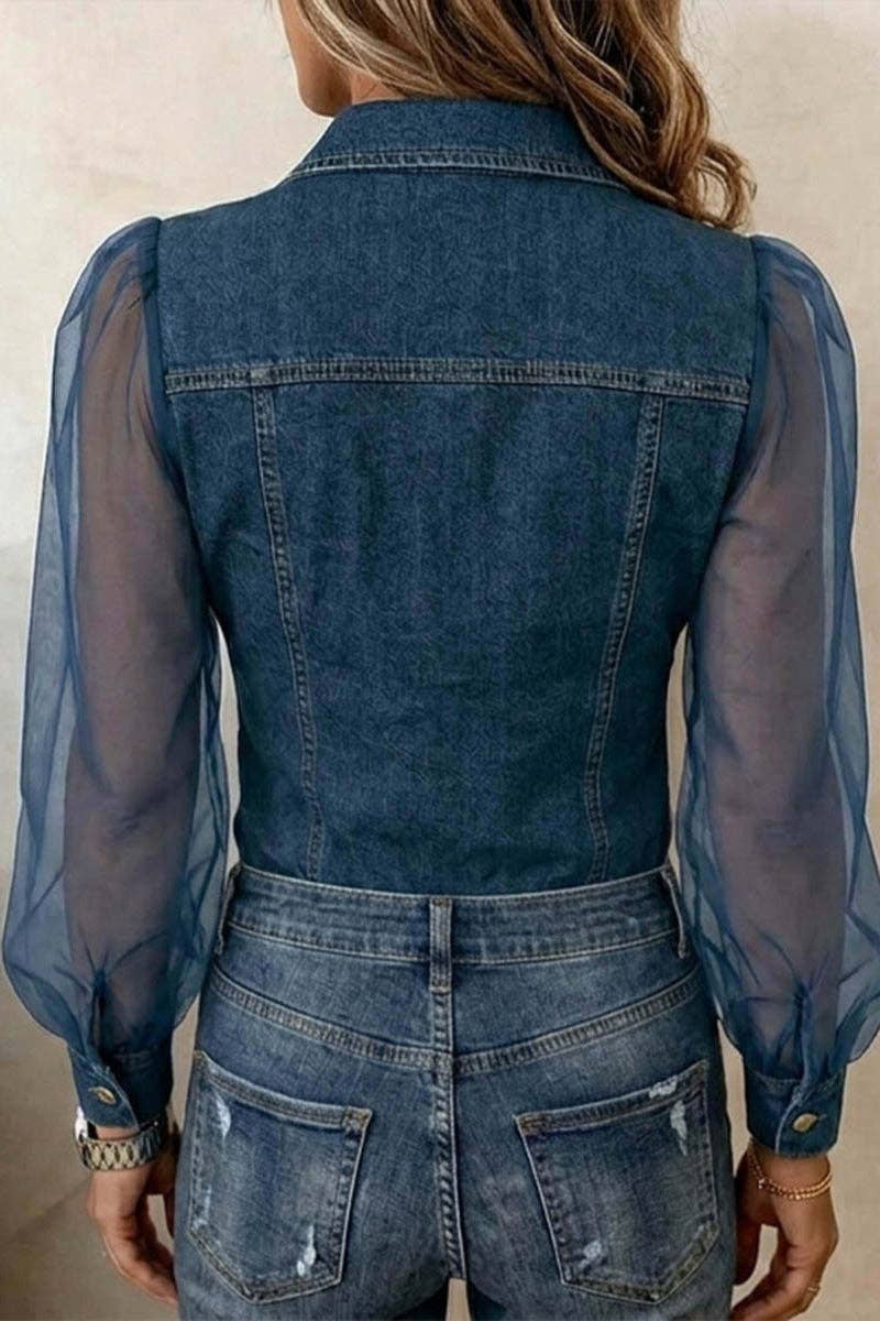 Mccolin - Sheer Sleeve Button-Front Shirt