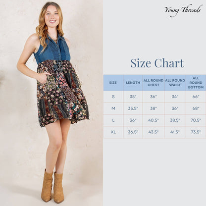 Young Threads - Rustic Summer Denim Short Dress with Print Patches