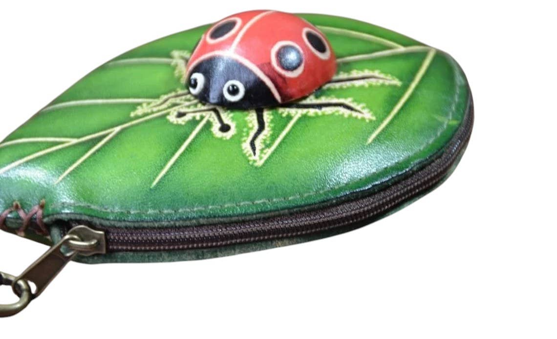 Sunflower Handmade leather inc - Ladybug With Leaf Wristlet- E526 leather coin purse wallet