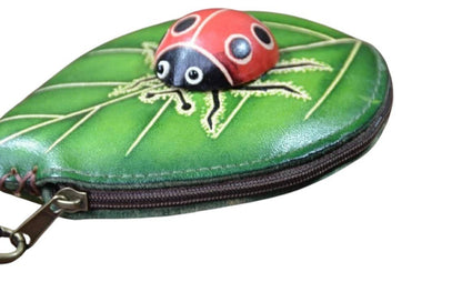 Sunflower Handmade leather inc - Ladybug With Leaf Wristlet- E526 leather coin purse wallet