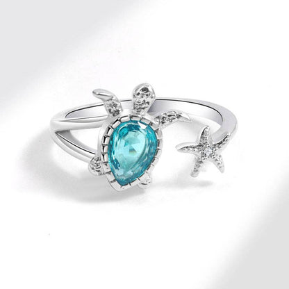 Perimade &amp; Co. LLC - Cute Blue Sea Turtle Starfish Stacking Ring in Solid Copper