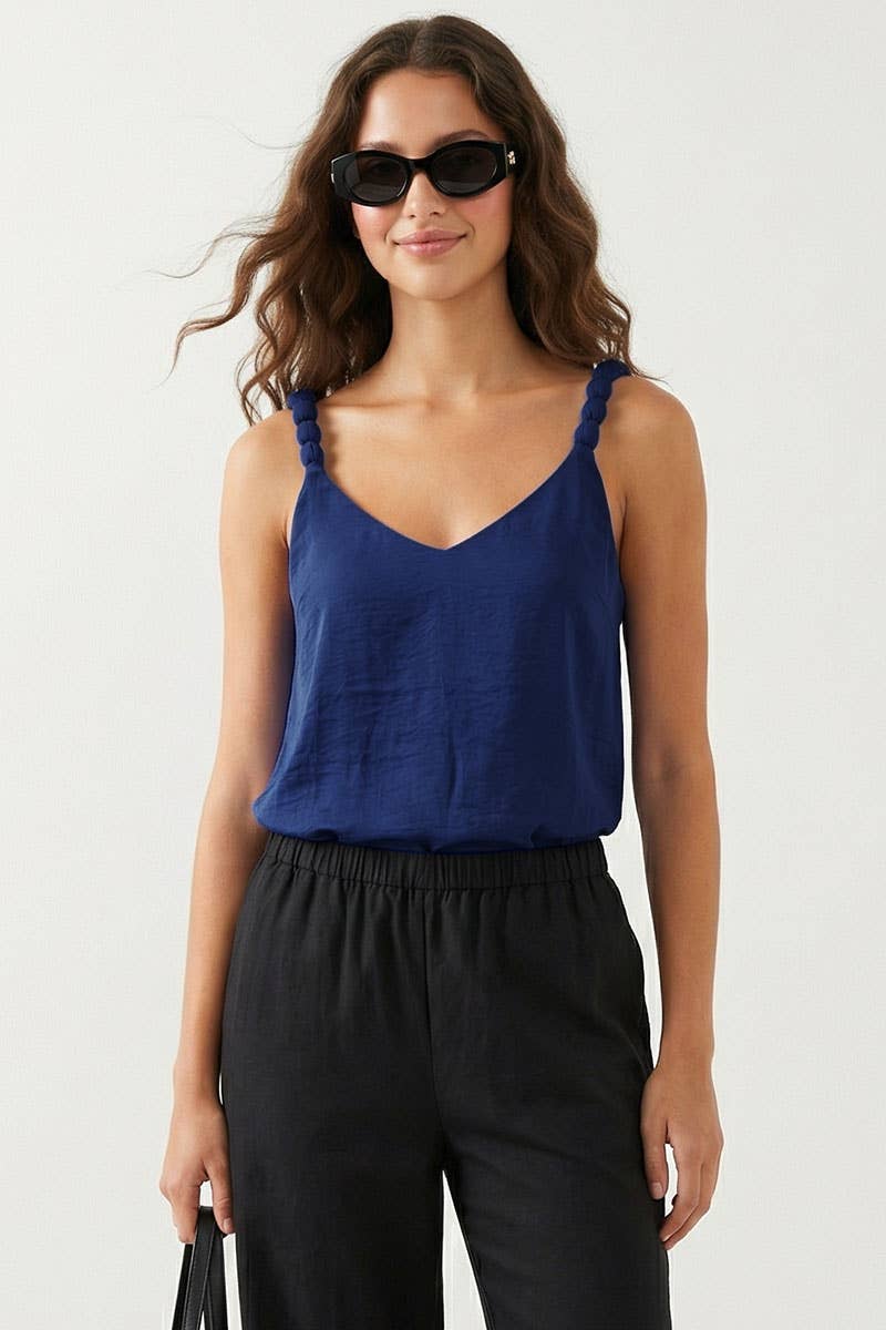 Naked Zebra - Classic V-neck Tank Top With Strap Accent