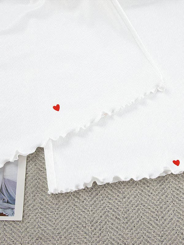UZ Wholesale Store - High Waisted Long Sleeves Elasticity Heart Print See-Through Split-Joint Round-Neck Two Pieces Set