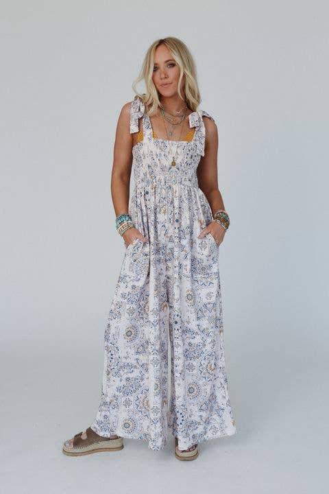Three Bird Nest - Whimsical Bloom Wide Leg Jumpsuit - Ivory