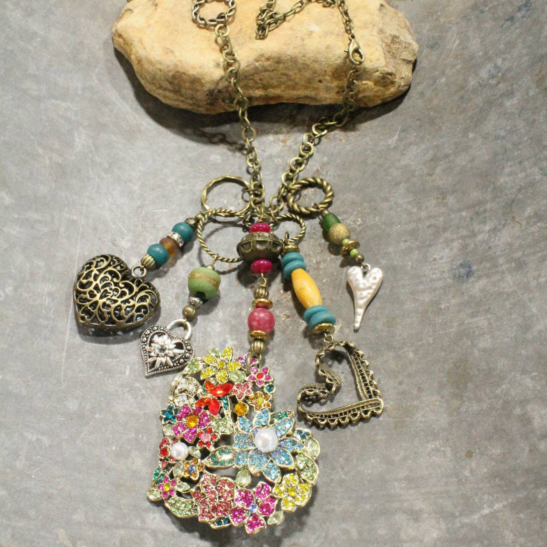  Whimsical Fun Mixed Metal Heart Charmers Necklace