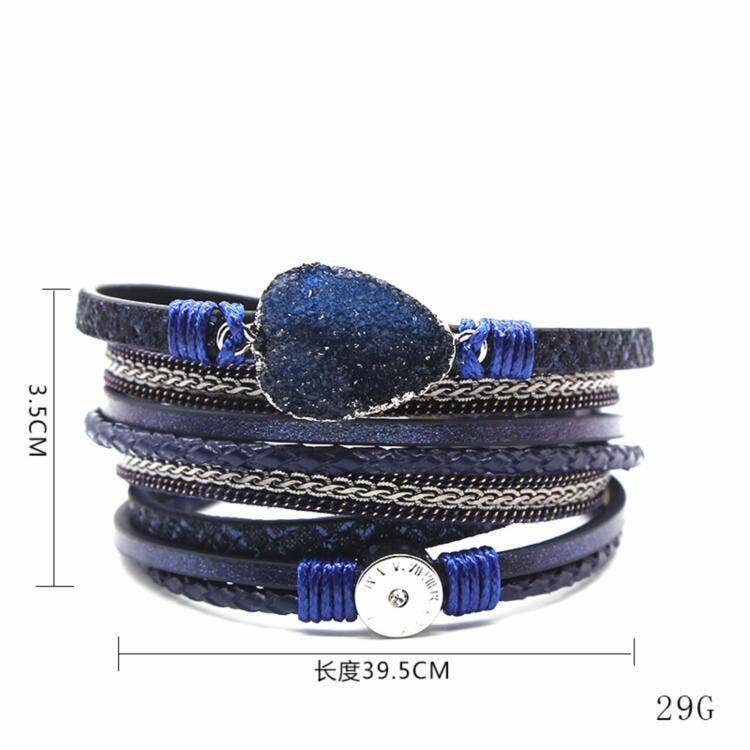 Mio Queena - Crystal Multi-Layer Leather Magnetic Snap Bracelet