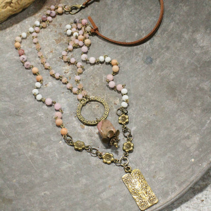 The Primitive Peddler, Inc. - Double Layered Blush &amp; Flower Pendant Necklace