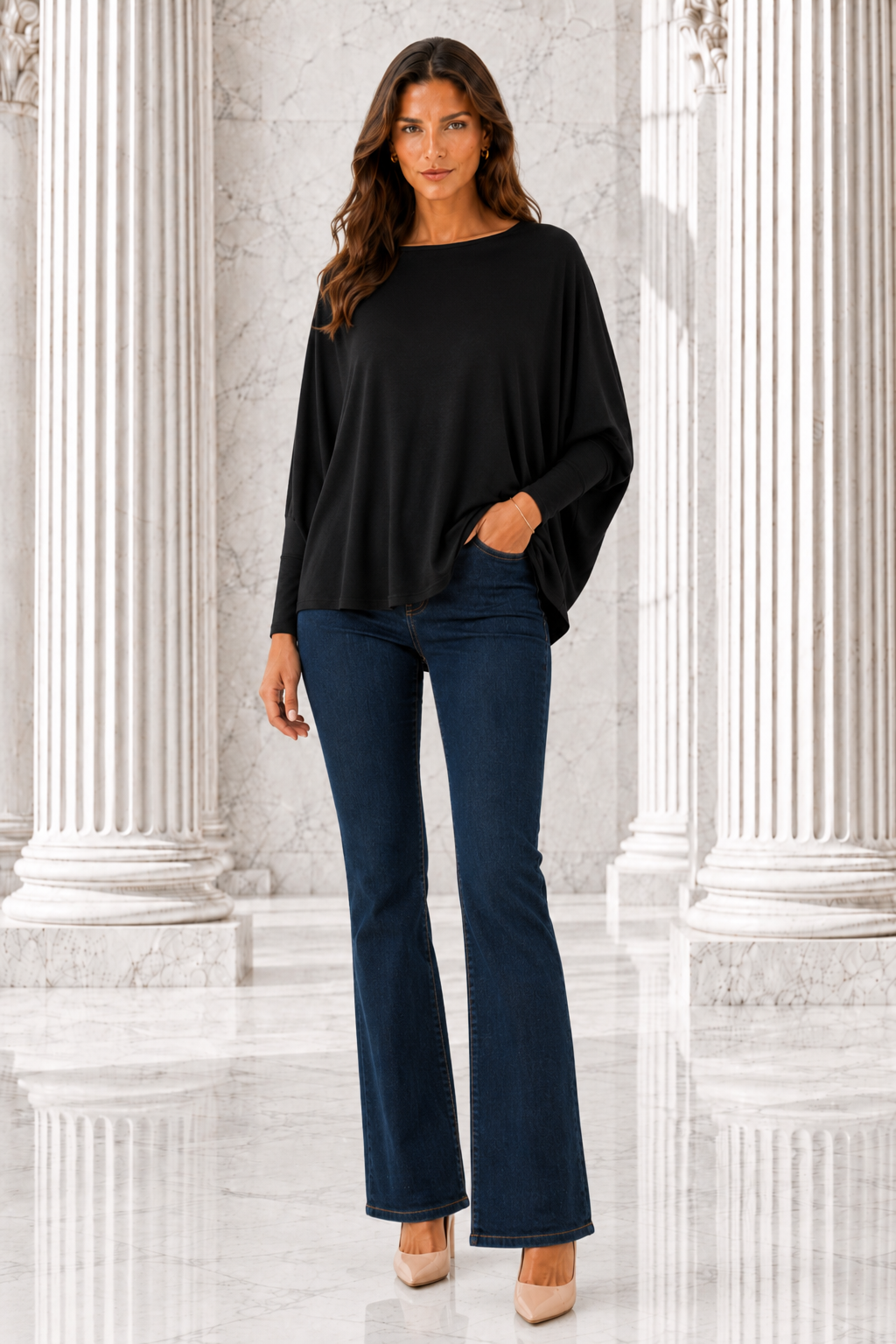 Designer House - Cotton Jersey Topper, Open Batwing Sleeve w/Wrist cuffs
