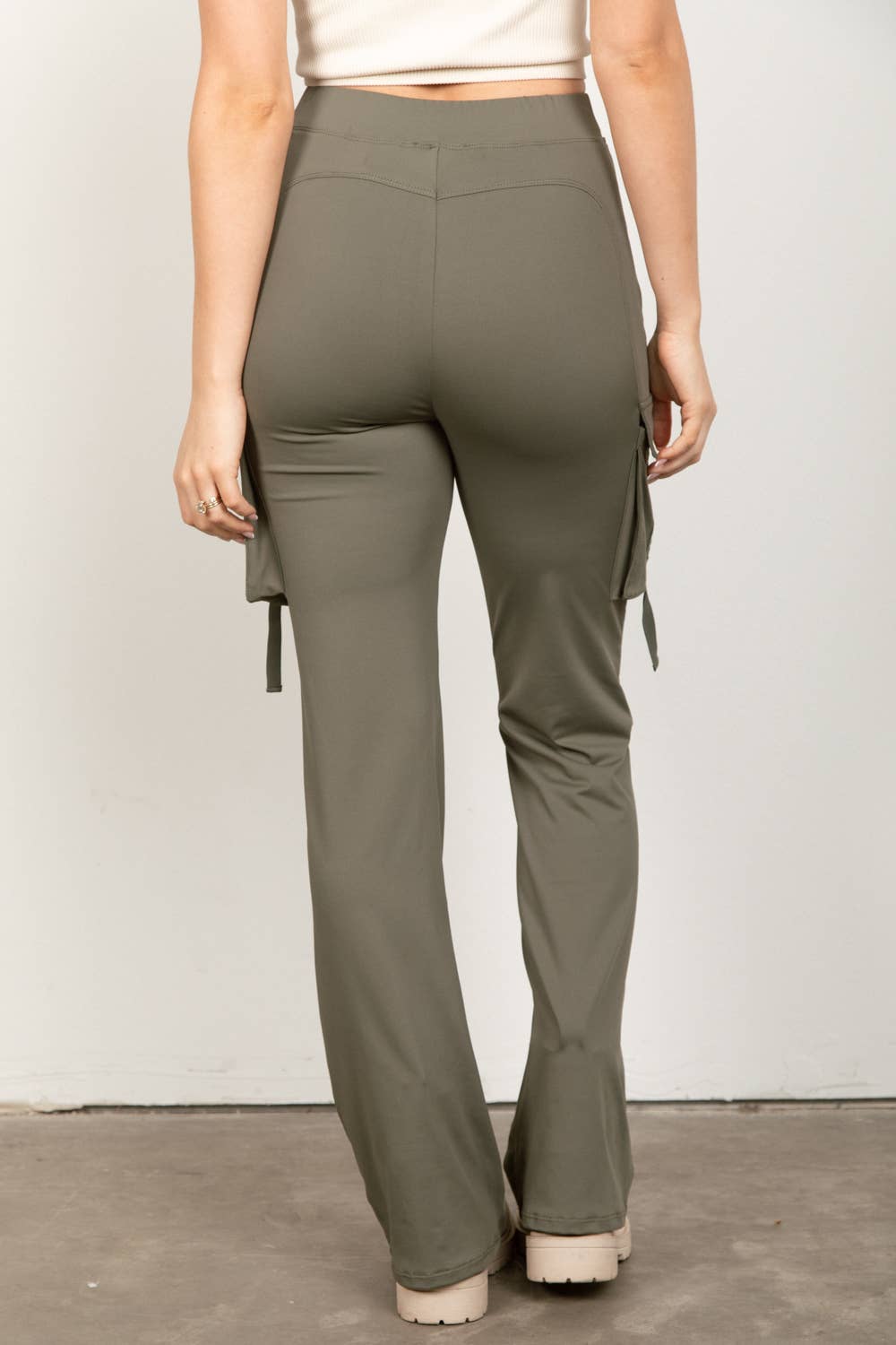 VERY J - NP70266-Bootcut Stretchy Knit Cargo Yoga Pants Leggings