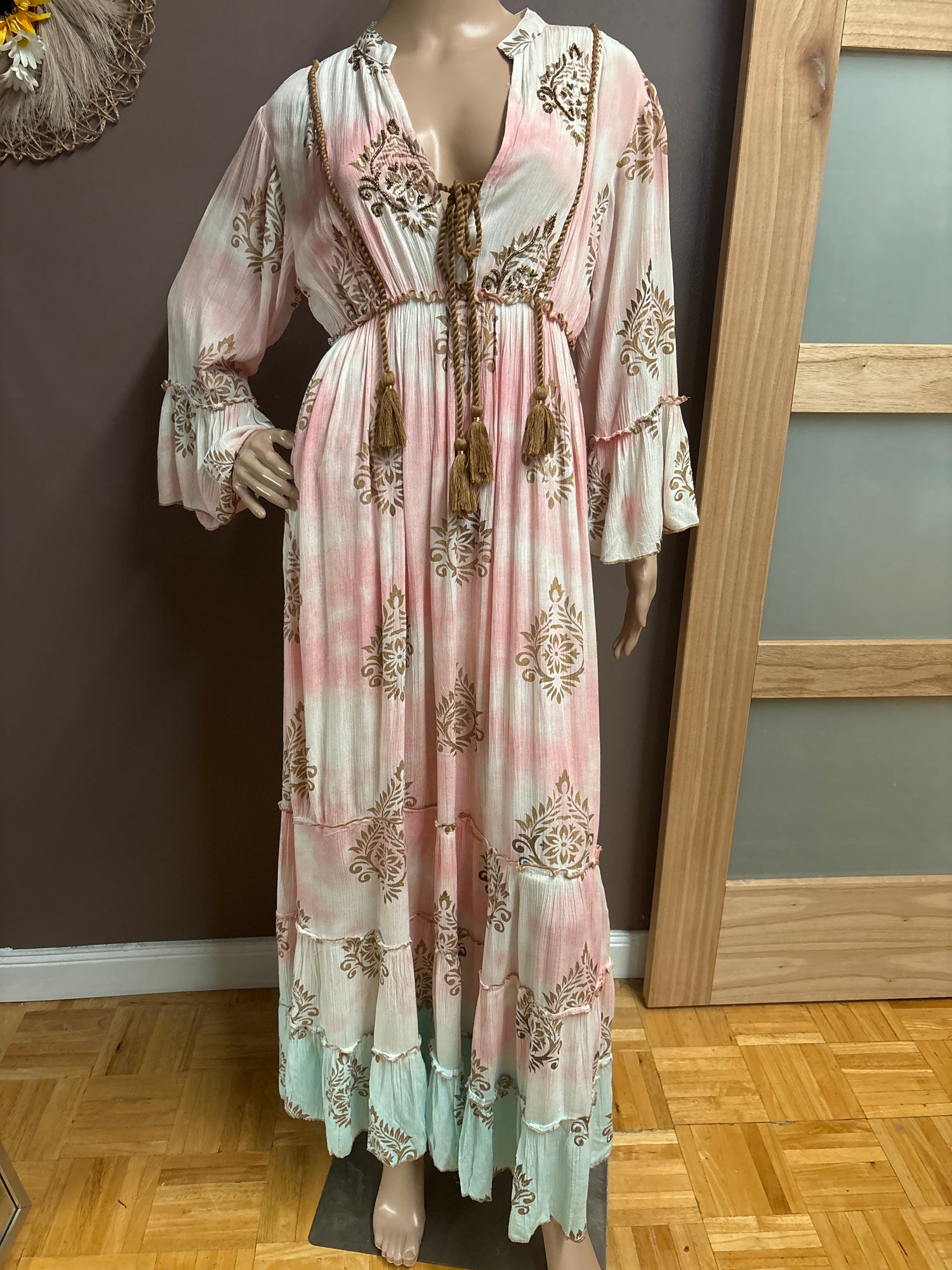 Indian Tropical Fashions-Pink Kaftan with long sleeve