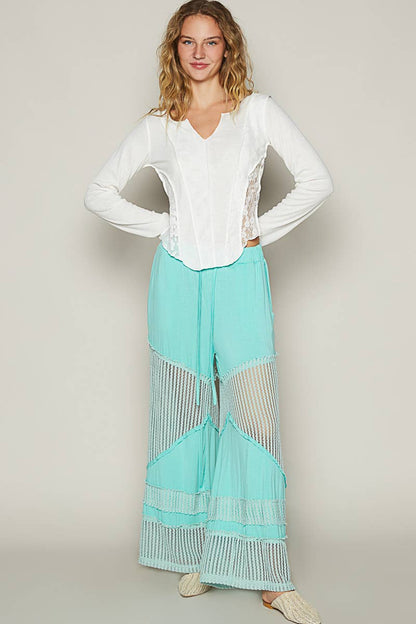 Pol Clothing - Contrast see through elastic waist knit culottes pants
