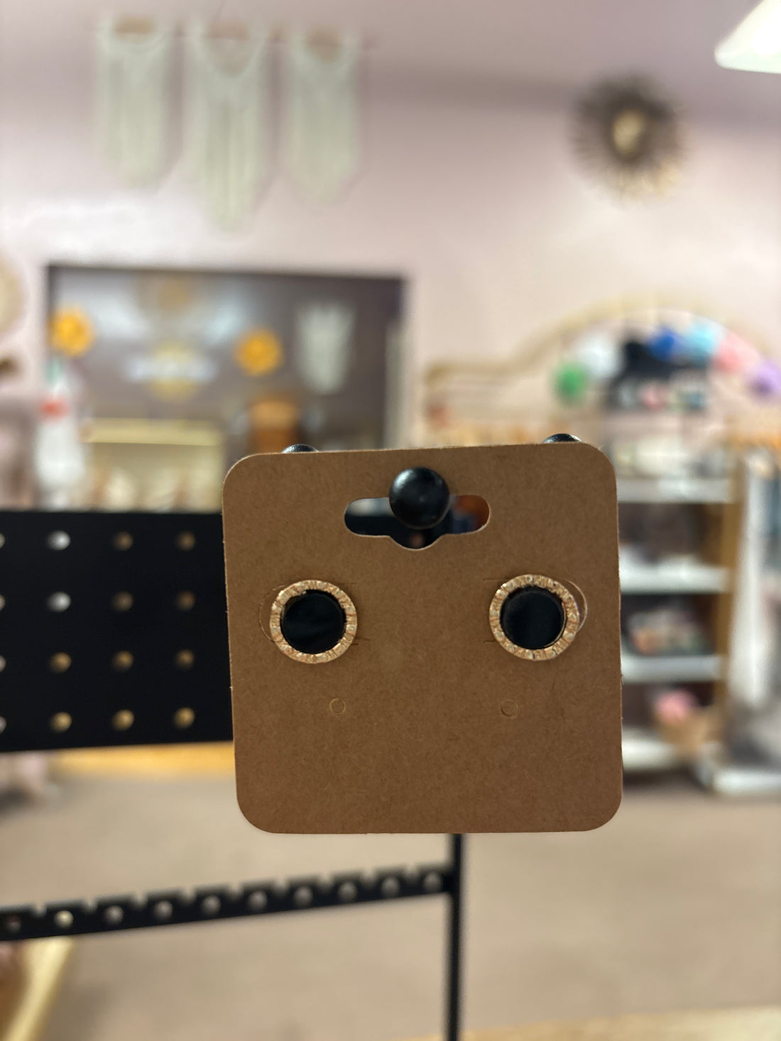 OhHeyBec--Clip on Onyx and gold stud earrings