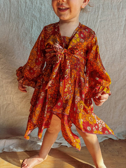 Gardenbelle Shop - Baby Toddler Bell Sleeve Top, Hippie Boho Flower Tie Front