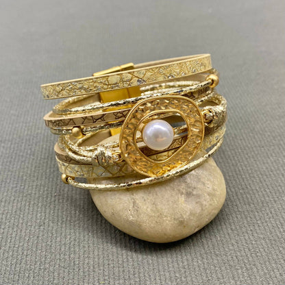 Mio Queena - Pearl Irregular Ring Multi-layer Leather Bracelet