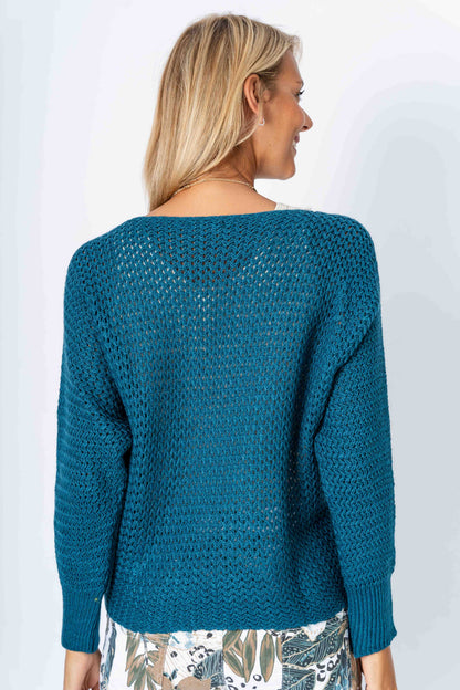Look Mode Usa OUTLET - Open Knit sweater with Silver Foil