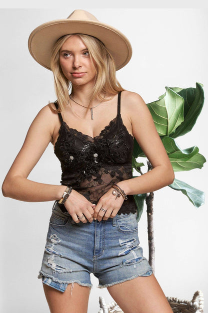Madelyn - RHINESTONE LACE TOP
